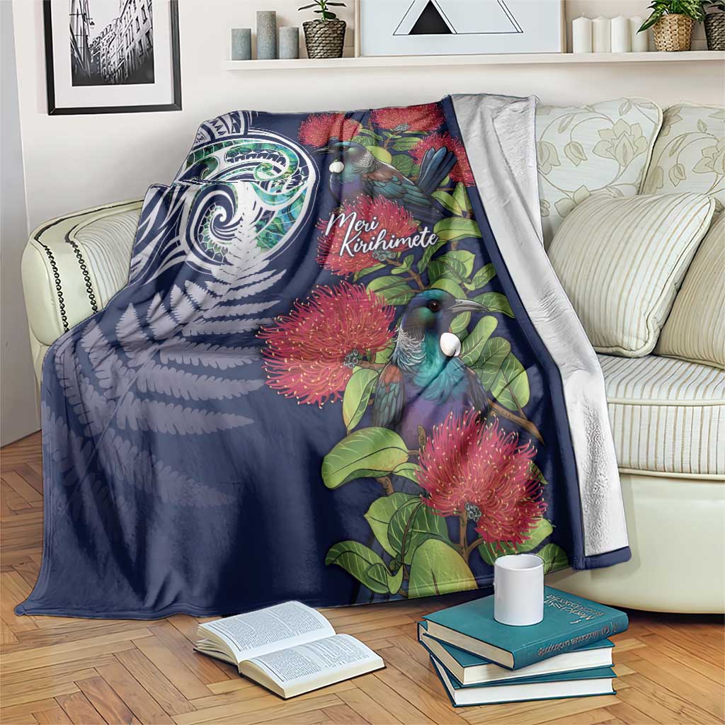 Meri Kirihimete New Zealand Blanket Tui on Pohutukawa - Blue Ver LT7 Blue - Polynesian Pride