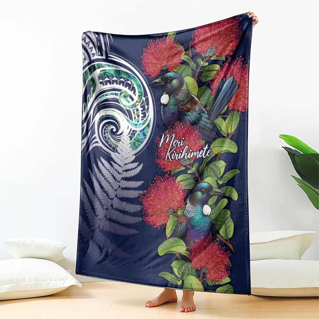 Meri Kirihimete New Zealand Blanket Tui on Pohutukawa - Blue Ver LT7 - Polynesian Pride
