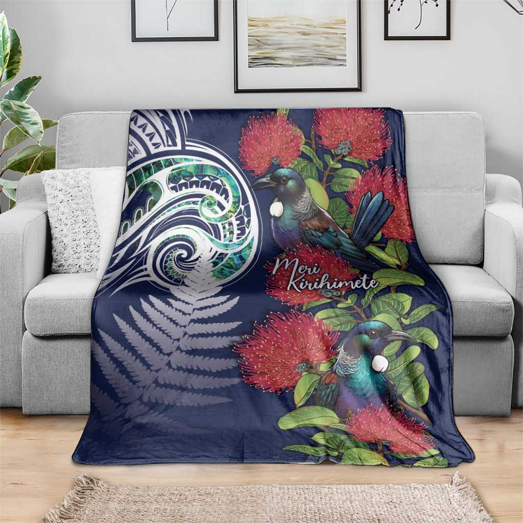 Meri Kirihimete New Zealand Blanket Tui on Pohutukawa - Blue Ver LT7 - Polynesian Pride