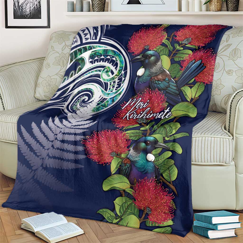 Meri Kirihimete New Zealand Blanket Tui on Pohutukawa - Blue Ver LT7 - Polynesian Pride