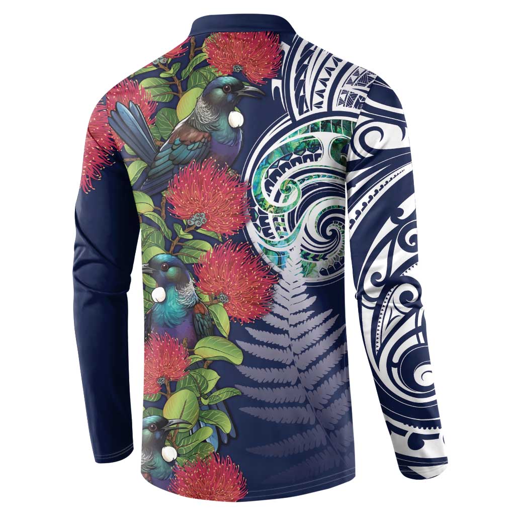 Meri Kirihimete New Zealand Button Sweatshirt Tui on Pohutukawa - Blue Ver LT7 - Polynesian Pride