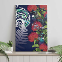 Meri Kirihimete New Zealand Canvas Wall Art Tui on Pohutukawa - Blue Ver LT7 - Polynesian Pride