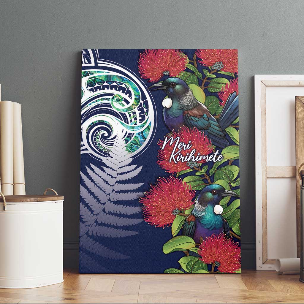 Meri Kirihimete New Zealand Canvas Wall Art Tui on Pohutukawa - Blue Ver LT7 - Polynesian Pride