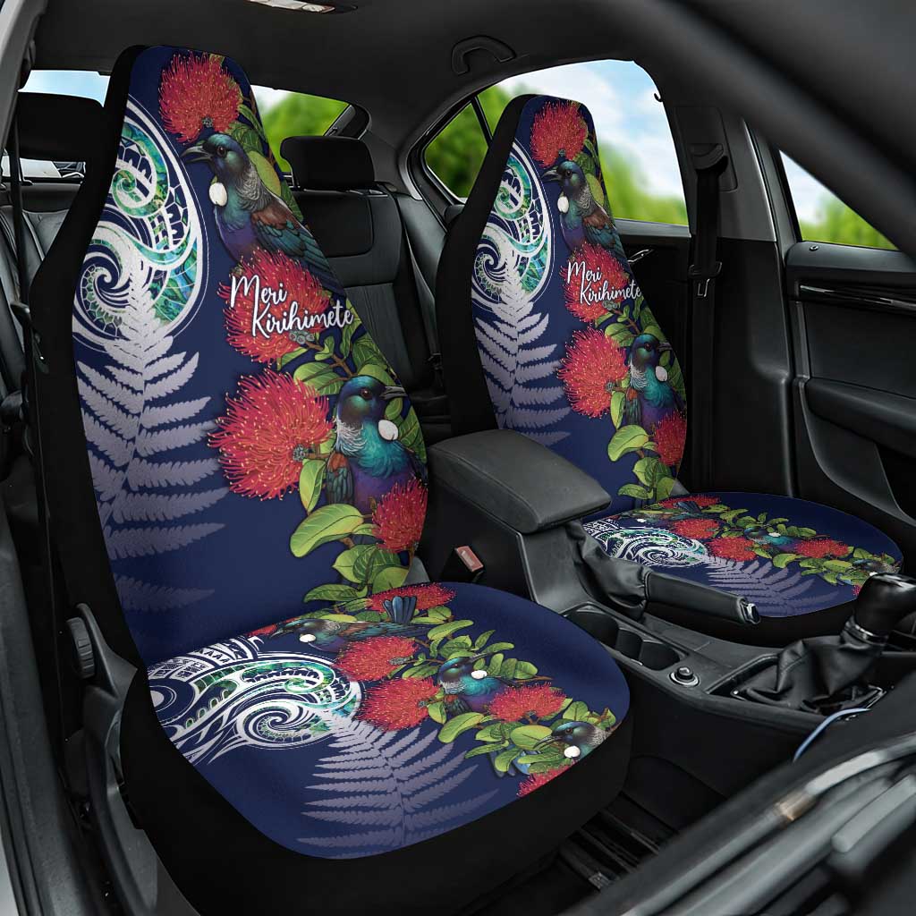 Meri Kirihimete New Zealand Car Seat Cover Tui on Pohutukawa - Blue Ver