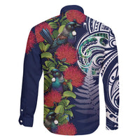 Meri Kirihimete New Zealand Family Matching Off Shoulder Short Dress and Hawaiian Shirt Tui on Pohutukawa - Blue Ver