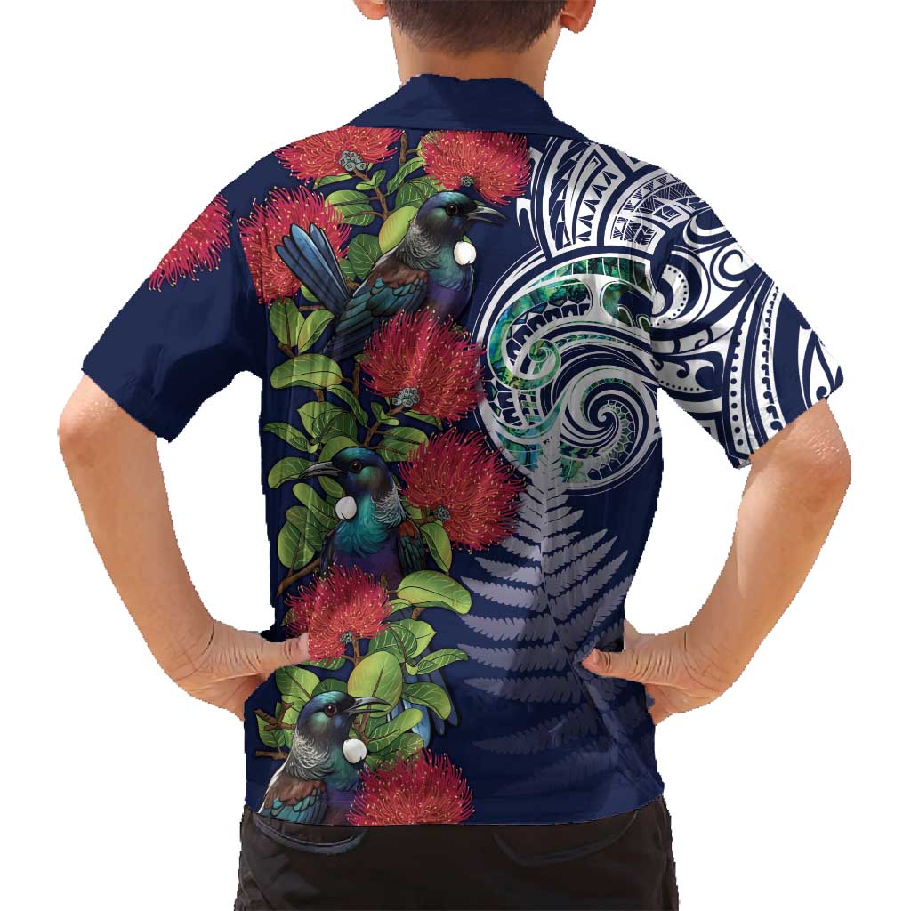 Meri Kirihimete New Zealand Family Matching Tank Maxi Dress and Hawaiian Shirt Tui on Pohutukawa - Blue Ver LT7 - Polynesian Pride