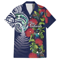 Meri Kirihimete New Zealand Family Matching Tank Maxi Dress and Hawaiian Shirt Tui on Pohutukawa - Blue Ver LT7 Dad's Shirt - Short Sleeve Blue - Polynesian Pride