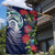 Meri Kirihimete New Zealand Garden Flag Tui on Pohutukawa - Blue Ver