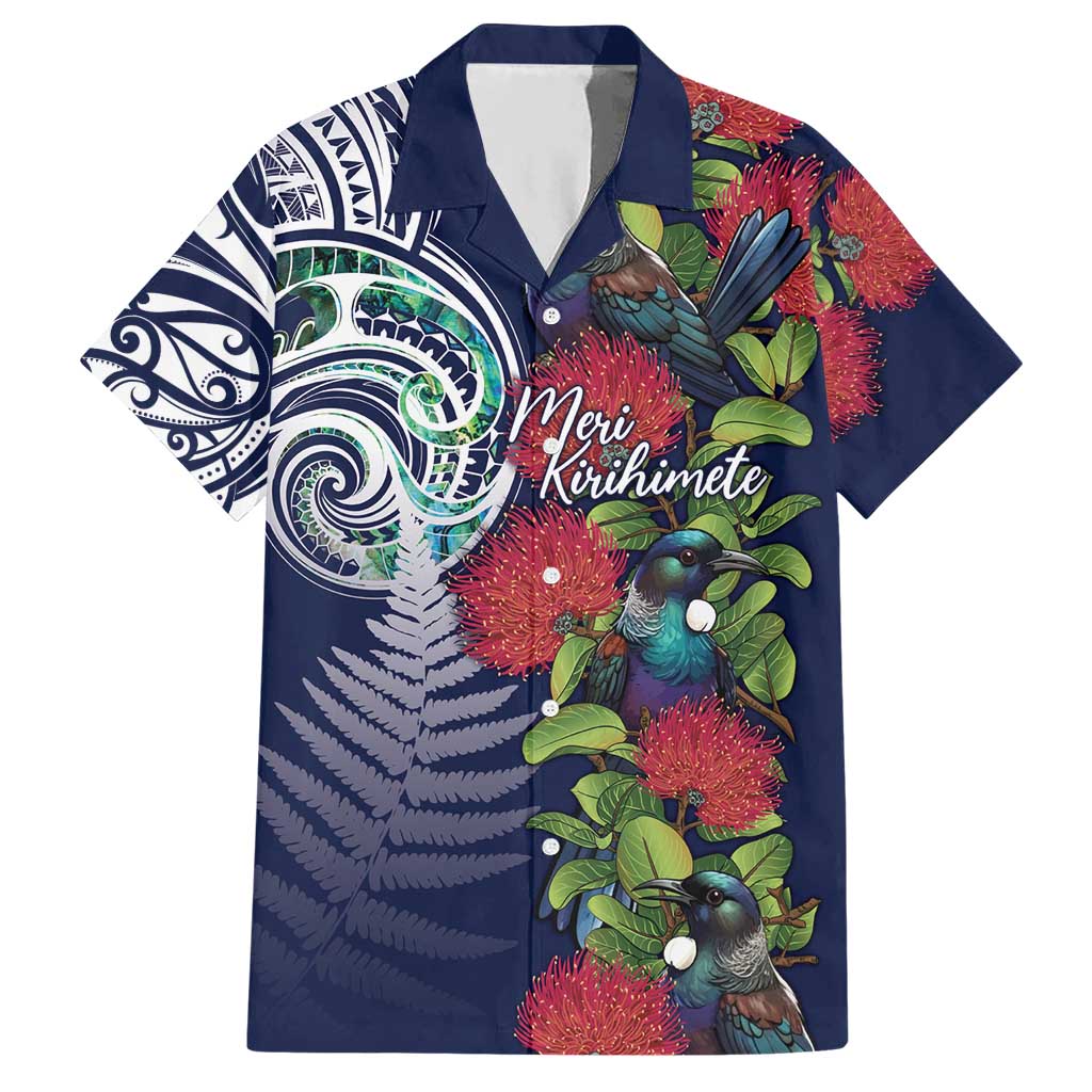 Meri Kirihimete New Zealand Hawaiian Shirt Tui on Pohutukawa - Blue Ver LT7 Blue - Polynesian Pride