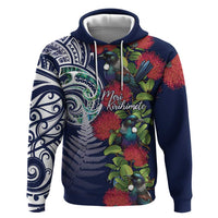 Meri Kirihimete New Zealand Hoodie Tui on Pohutukawa - Blue Ver LT7 Pullover Hoodie Blue - Polynesian Pride