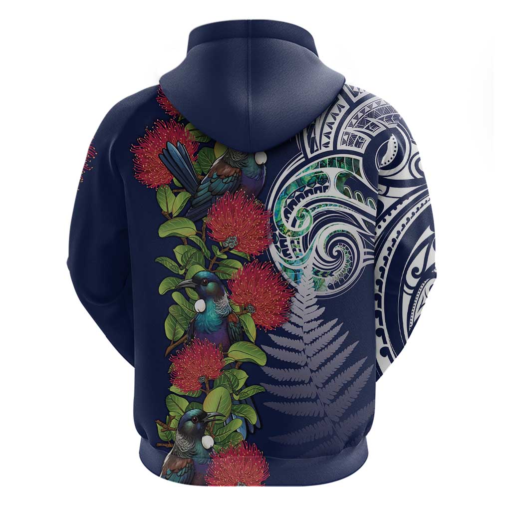 Meri Kirihimete New Zealand Hoodie Tui on Pohutukawa - Blue Ver LT7 - Polynesian Pride