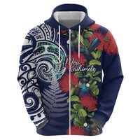Meri Kirihimete New Zealand Hoodie Tui on Pohutukawa - Blue Ver LT7 - Polynesian Pride