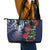 Meri Kirihimete New Zealand Leather Tote Bag Tui on Pohutukawa - Blue Ver