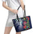 Meri Kirihimete New Zealand Leather Tote Bag Tui on Pohutukawa - Blue Ver