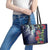 Meri Kirihimete New Zealand Leather Tote Bag Tui on Pohutukawa - Blue Ver