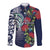 Meri Kirihimete New Zealand Long Sleeve Button Shirt Tui on Pohutukawa - Blue Ver