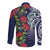 Meri Kirihimete New Zealand Long Sleeve Button Shirt Tui on Pohutukawa - Blue Ver