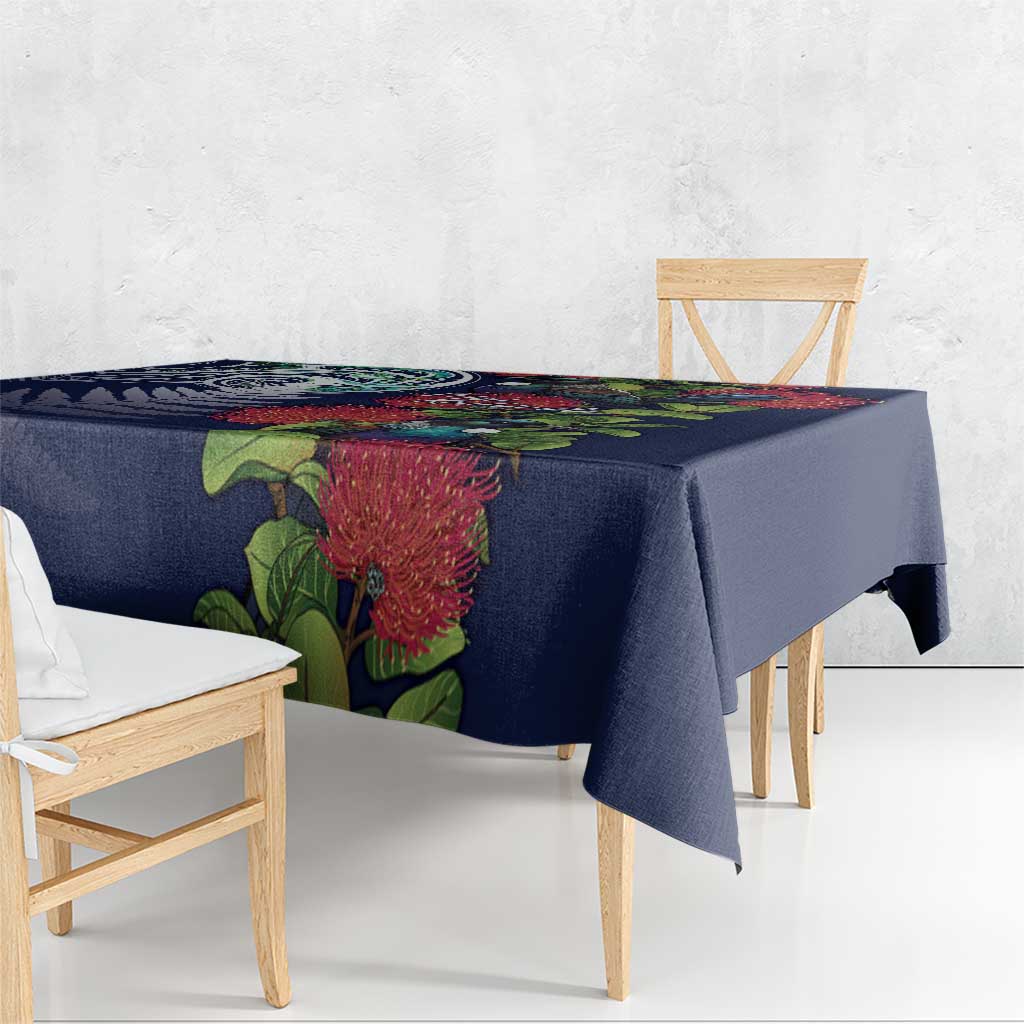 Meri Kirihimete New Zealand Tablecloth Tui on Pohutukawa - Blue Ver LT7 - Polynesian Pride
