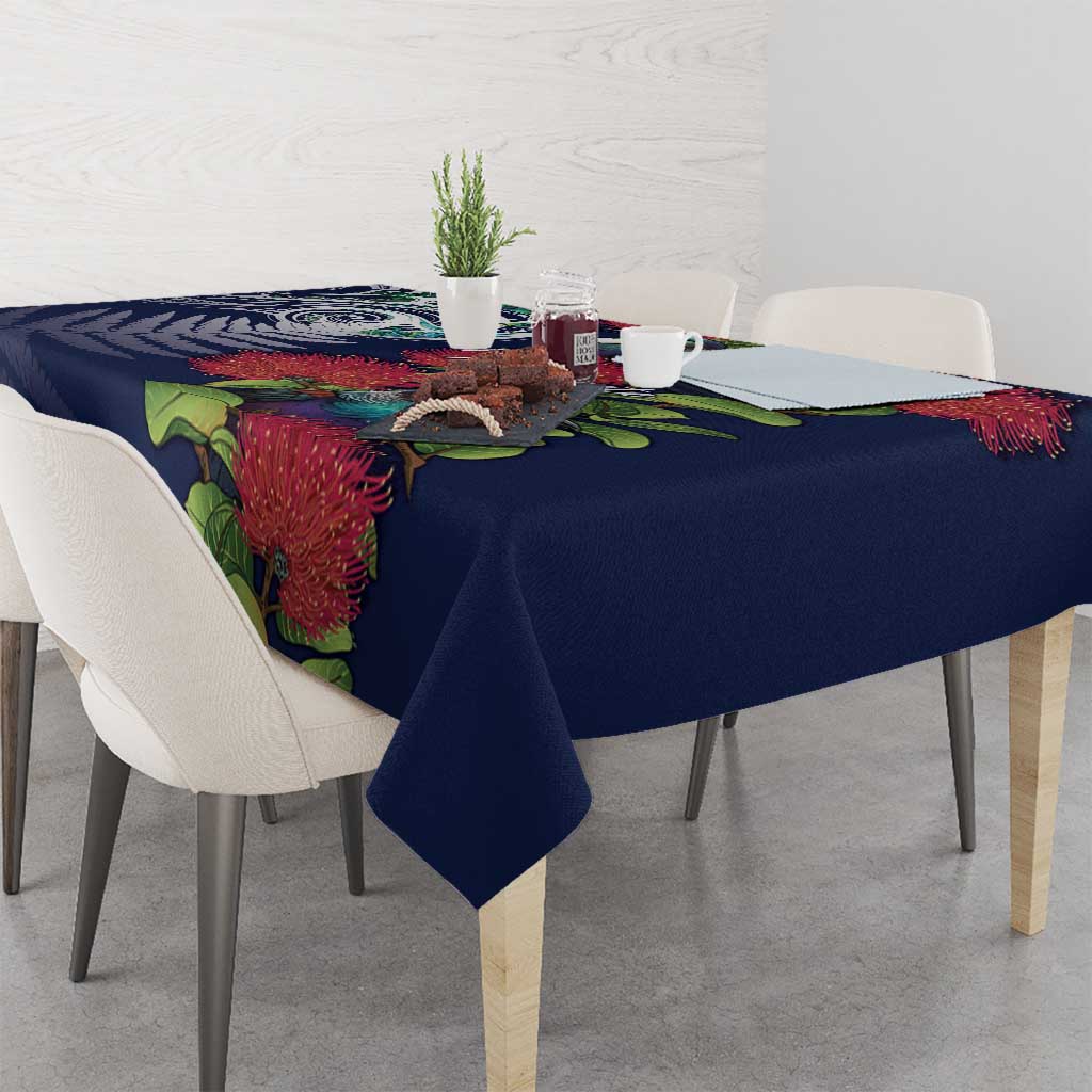 Meri Kirihimete New Zealand Tablecloth Tui on Pohutukawa - Blue Ver LT7 - Polynesian Pride