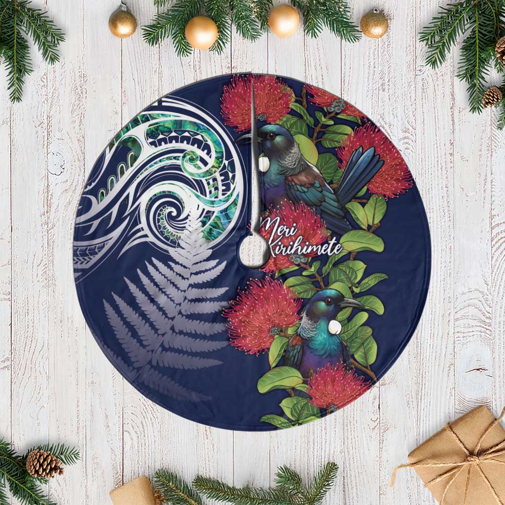 Meri Kirihimete New Zealand Tree Skirt Tui on Pohutukawa - Blue Ver