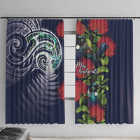 Meri Kirihimete New Zealand Window Curtain Tui on Pohutukawa - Blue Ver LT7 With Hooks Blue - Polynesian Pride