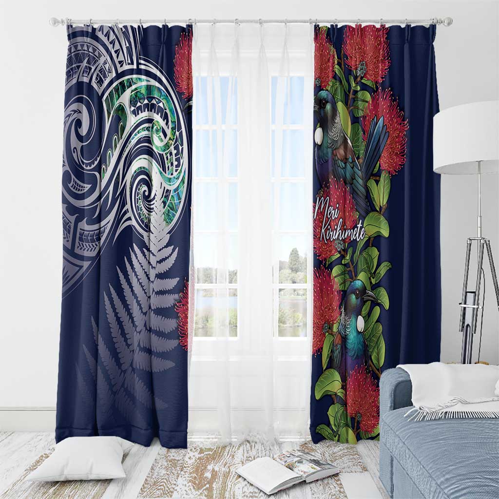 Meri Kirihimete New Zealand Window Curtain Tui on Pohutukawa - Blue Ver LT7 - Polynesian Pride