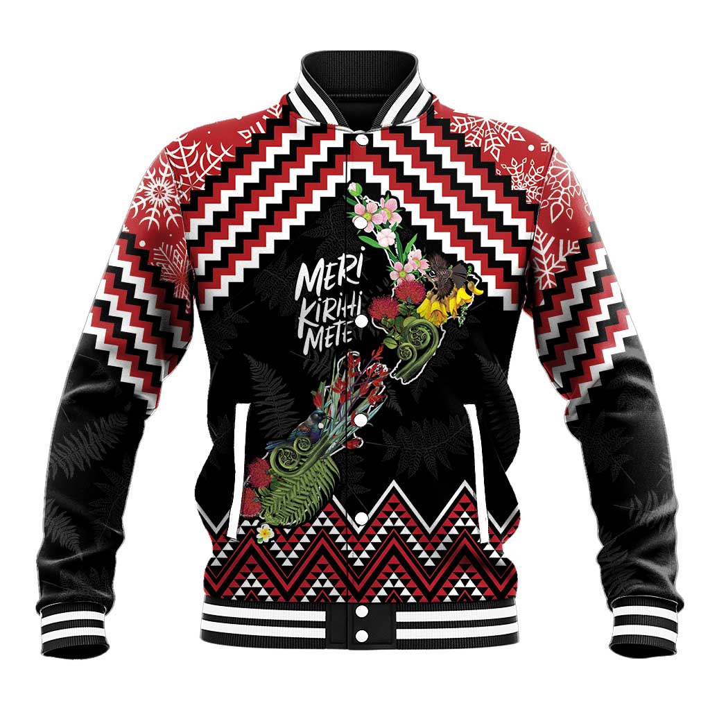 New Zealand Christmas Taniko Poutama Baseball Jacket Flora Map with Birds - Polynesian Pride