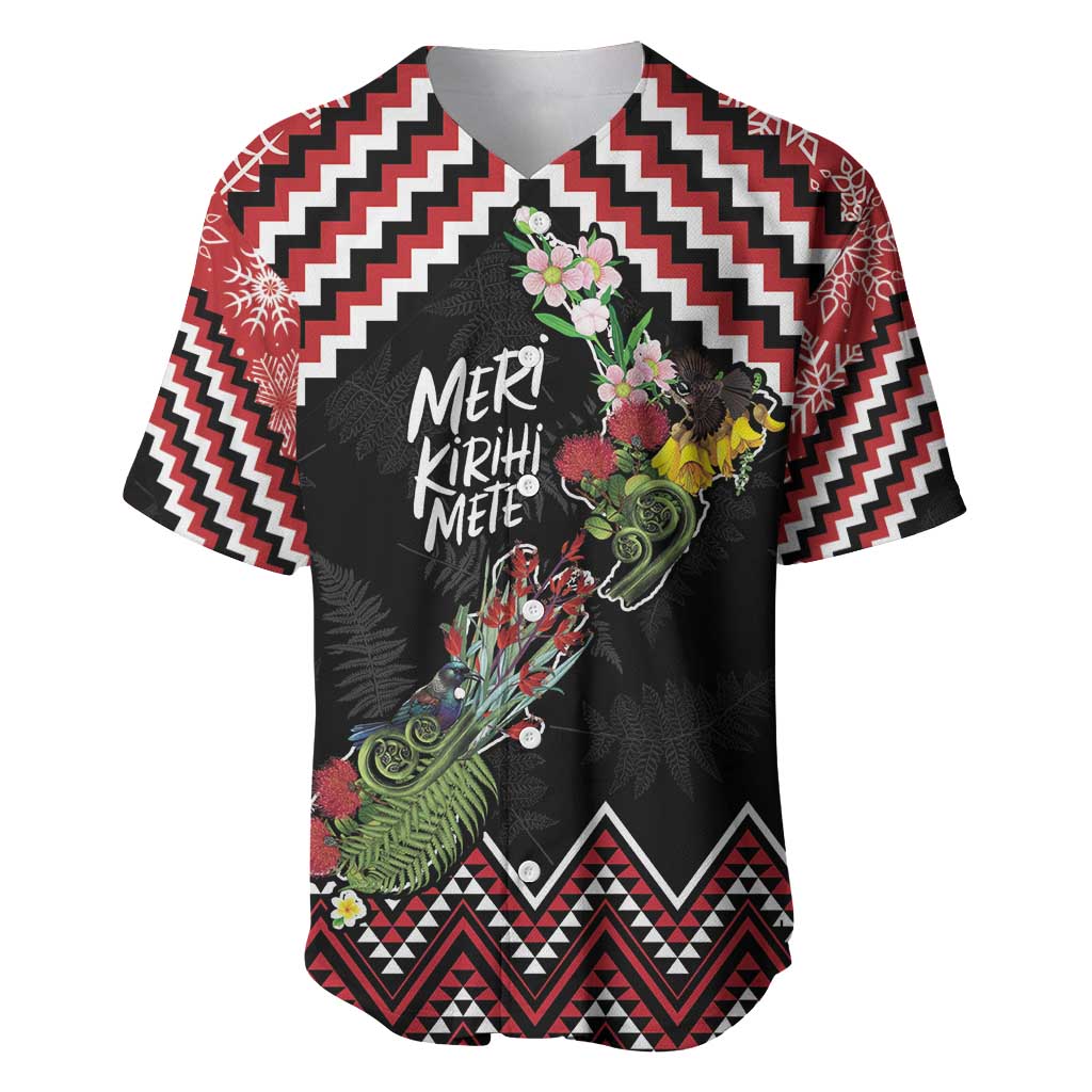 New Zealand Christmas Taniko Poutama Baseball Jersey Flora Map with Birds - Polynesian Pride