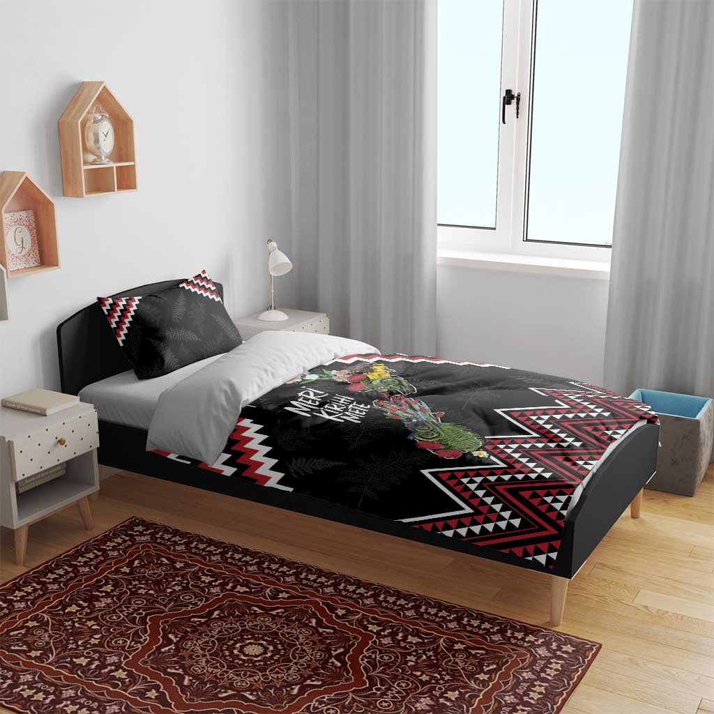 New Zealand Christmas Taniko Poutama Bedding Set Flora Map with Birds - Polynesian Pride