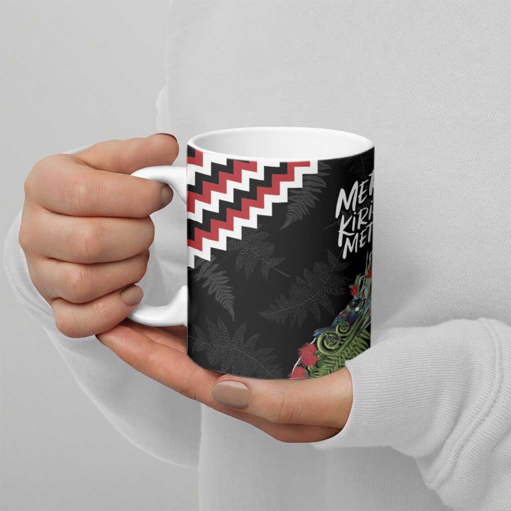 New Zealand Christmas Taniko Poutama Ceramic Mug Flora Map with Birds - Polynesian Pride