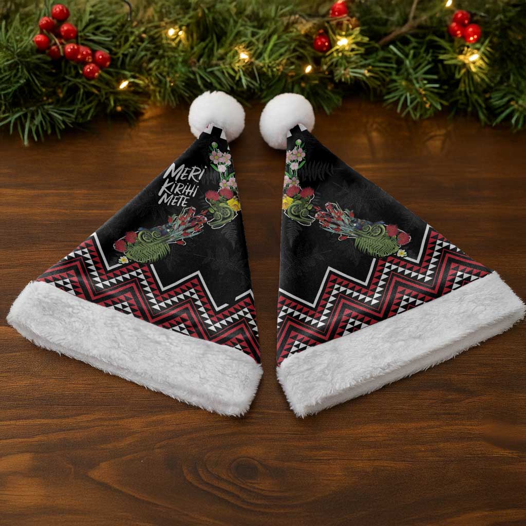 New Zealand Christmas Taniko Poutama Christmas Santa Hat Flora Map with Birds - Polynesian Pride