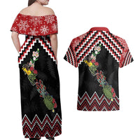 New Zealand Christmas Taniko Poutama Couples Matching Off Shoulder Maxi Dress and Hawaiian Shirt Flora Map with Birds - Polynesian Pride
