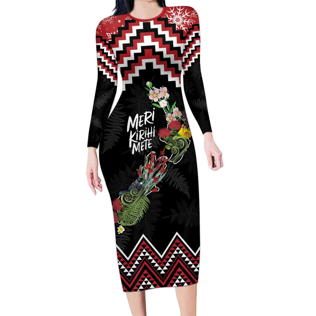 New Zealand Christmas Taniko Poutama Family Matching Long Sleeve Bodycon Dress and Hawaiian Shirt Flora Map with Birds - Polynesian Pride