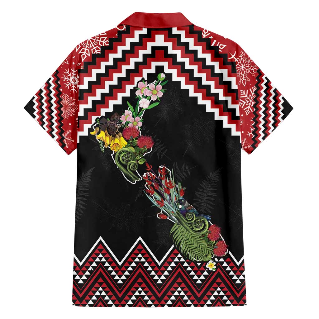 New Zealand Christmas Taniko Poutama Family Matching Off Shoulder Short Dress and Hawaiian Shirt Flora Map with Birds - Polynesian Pride