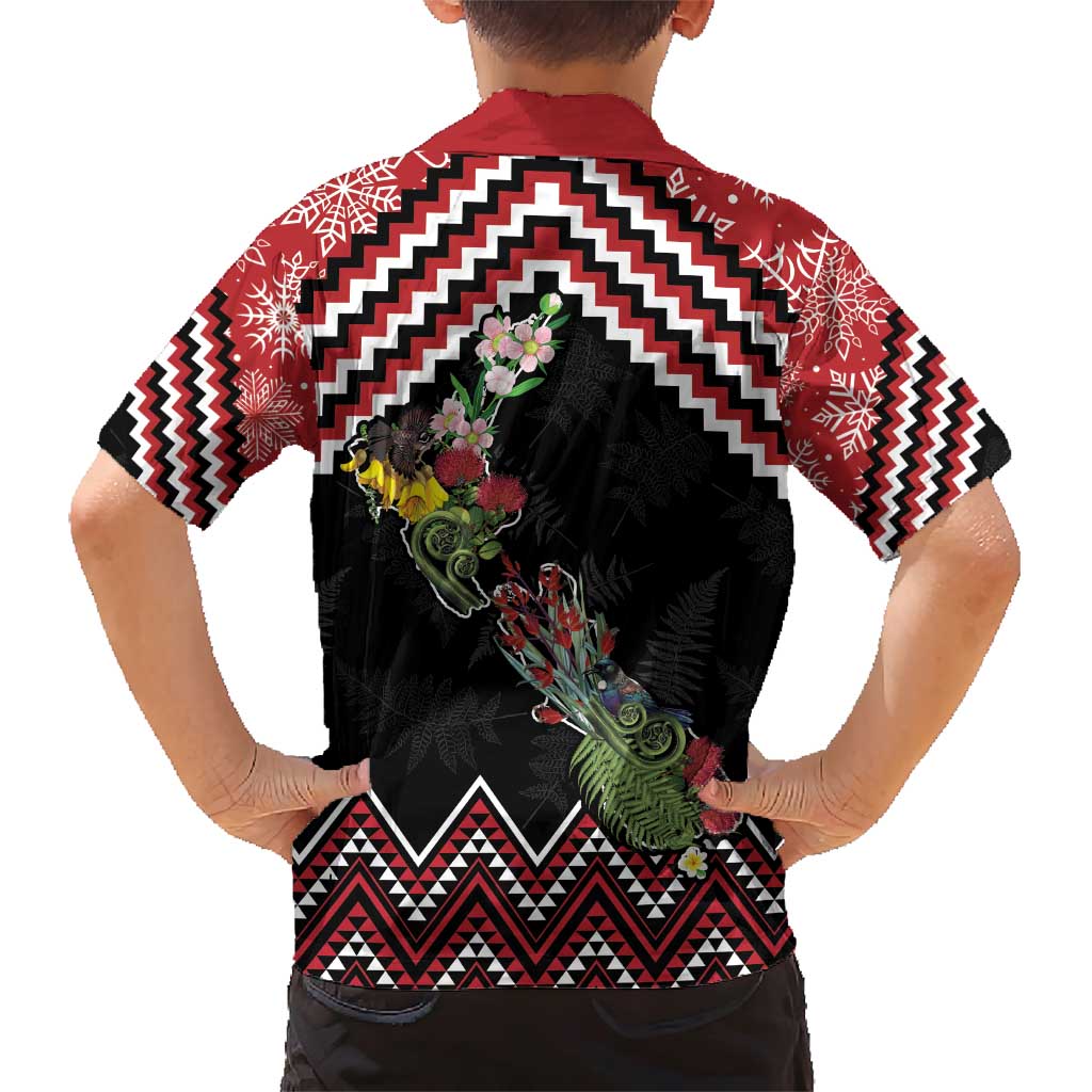 New Zealand Christmas Taniko Poutama Family Matching Short Sleeve Bodycon Dress and Hawaiian Shirt Flora Map with Birds - Polynesian Pride