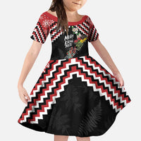 New Zealand Christmas Taniko Poutama Family Matching Short Sleeve Bodycon Dress and Hawaiian Shirt Flora Map with Birds - Polynesian Pride