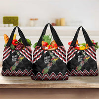 New Zealand Christmas Taniko Poutama Grocery Bag Flora Map with Birds - Polynesian Pride