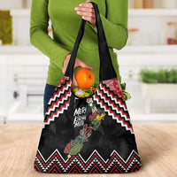 New Zealand Christmas Taniko Poutama Grocery Bag Flora Map with Birds - Polynesian Pride