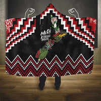 New Zealand Christmas Taniko Poutama Hooded Blanket Flora Map with Birds - Polynesian Pride