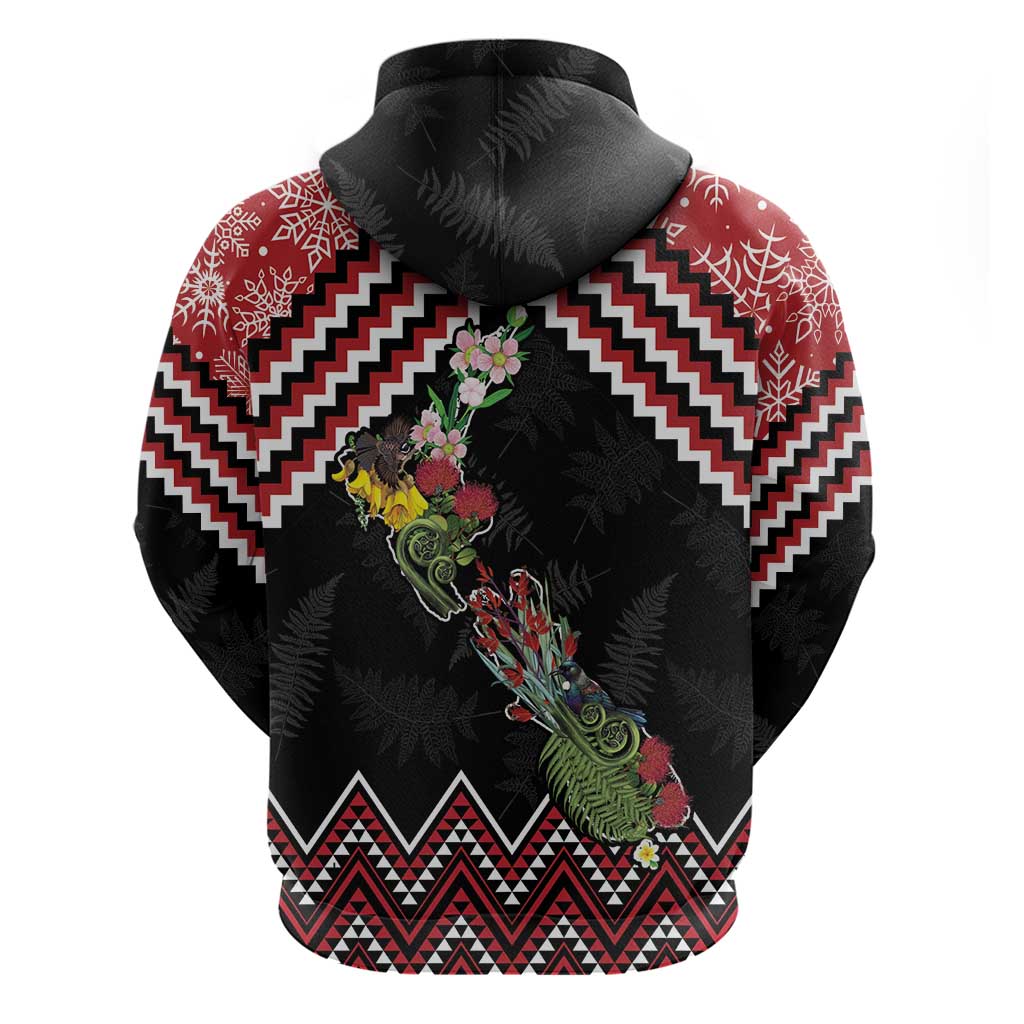 New Zealand Christmas Taniko Poutama Hoodie Flora Map with Birds - Polynesian Pride