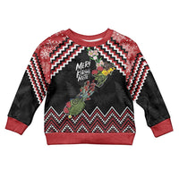 New Zealand Christmas Taniko Poutama Kid Ugly Christmas Sweater Flora Map with Birds - Polynesian Pride