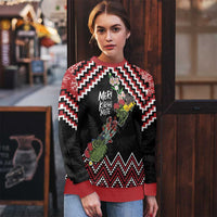New Zealand Christmas Taniko Poutama Ugly Christmas Sweater Flora Map with Birds - Polynesian Pride