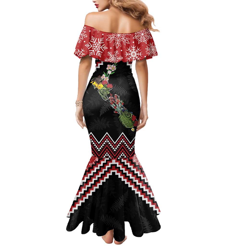 New Zealand Christmas Taniko Poutama Mermaid Dress Flora Map with Birds - Polynesian Pride