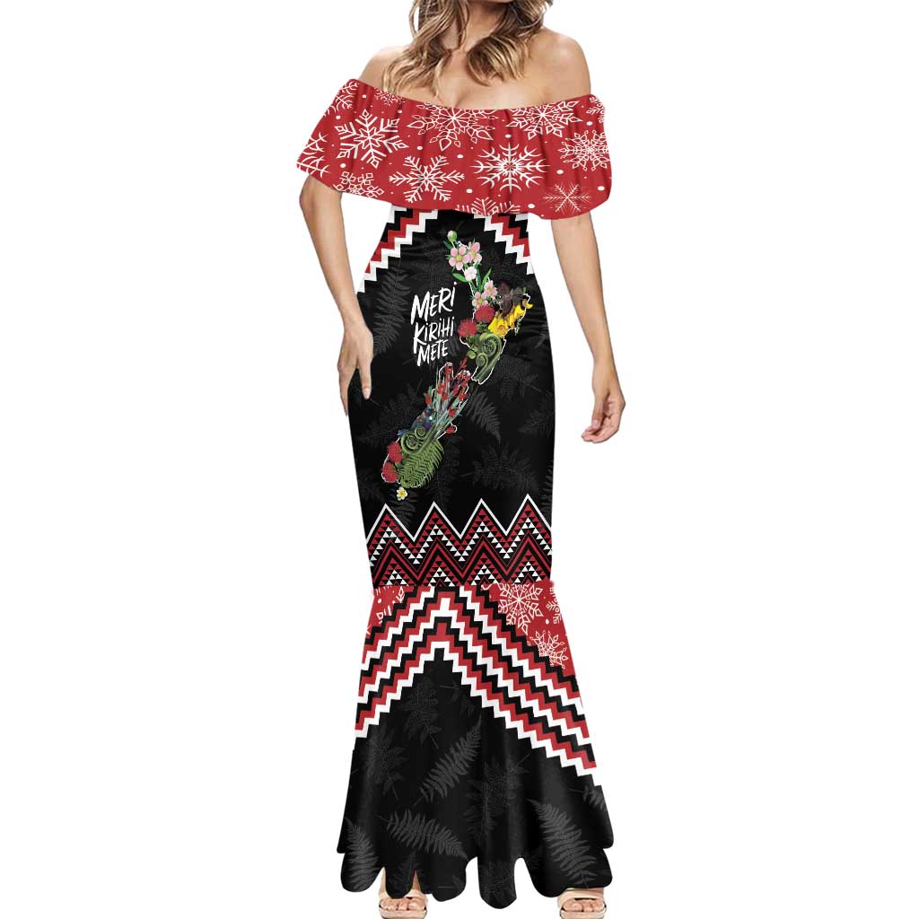 New Zealand Christmas Taniko Poutama Mermaid Dress Flora Map with Birds - Polynesian Pride