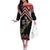New Zealand Christmas Taniko Poutama Off The Shoulder Long Sleeve Dress Flora Map with Birds - Polynesian Pride
