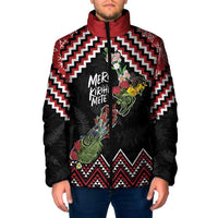 New Zealand Christmas Taniko Poutama Padded Jacket Flora Map with Birds - Polynesian Pride