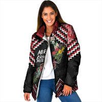 New Zealand Christmas Taniko Poutama Padded Jacket Flora Map with Birds - Polynesian Pride