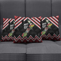 New Zealand Christmas Taniko Poutama Pillow Cover Flora Map with Birds - Polynesian Pride