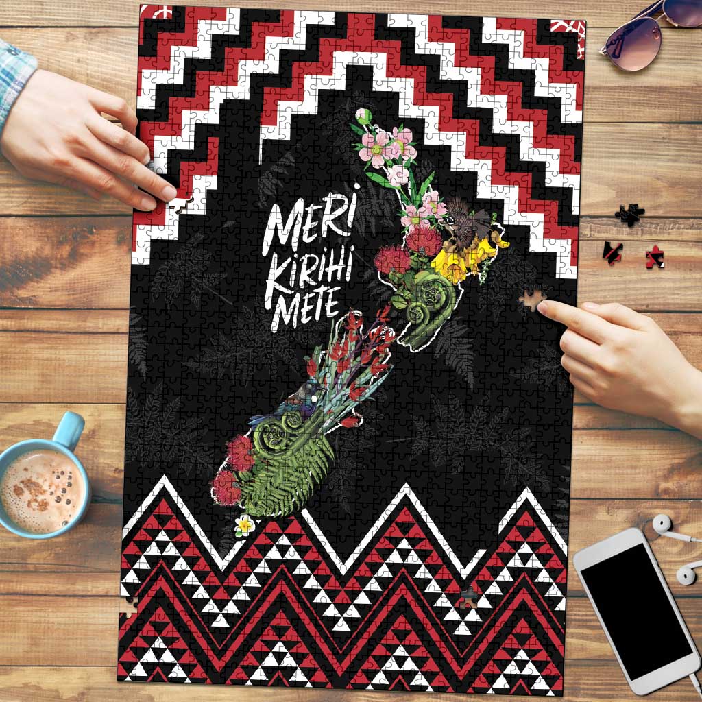 New Zealand Christmas Taniko Poutama Puzzle Flora Map with Birds - Polynesian Pride