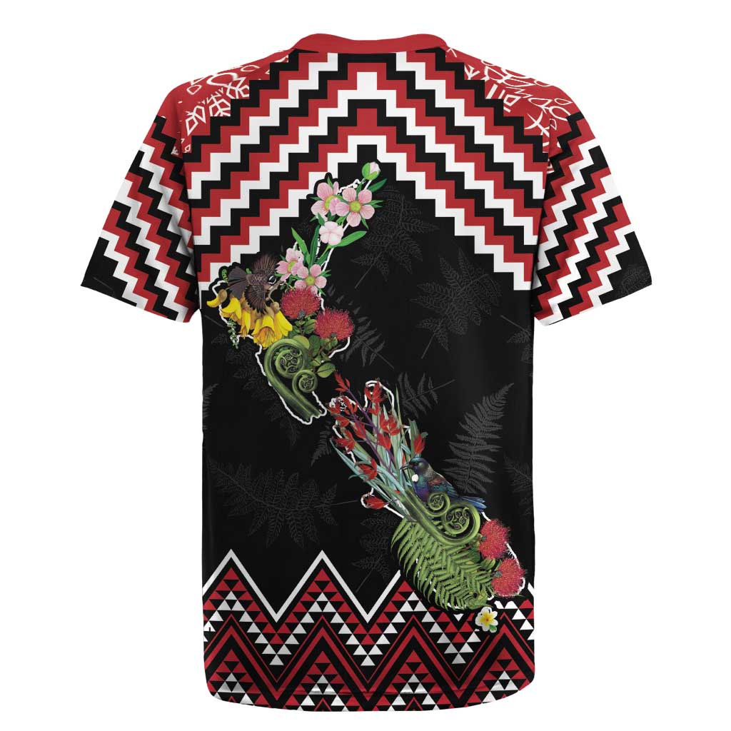 New Zealand Christmas Taniko Poutama Rugby Jersey Flora Map with Birds - Polynesian Pride